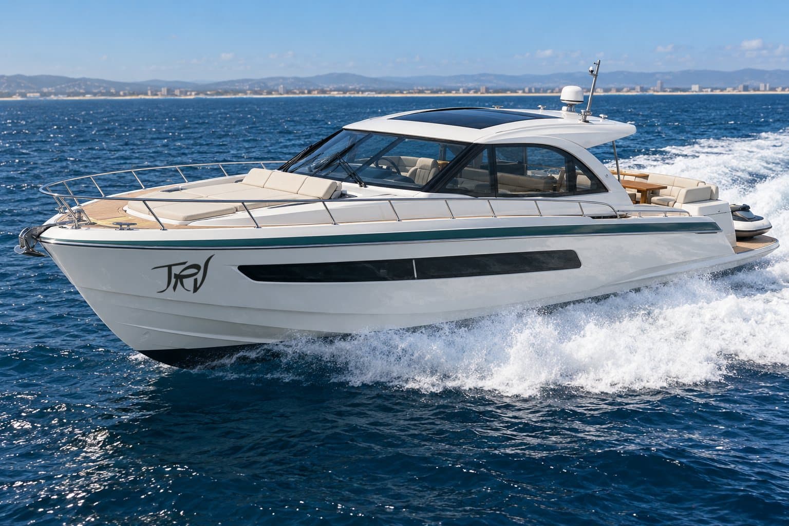 Illustration of the TRV 45 Hardtop concept under way, not a photo of a delivered boat