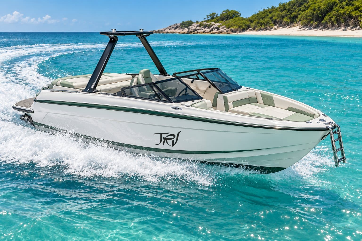 Illustration of the TRV sport jet boat concept, not a photo of a delivered boat