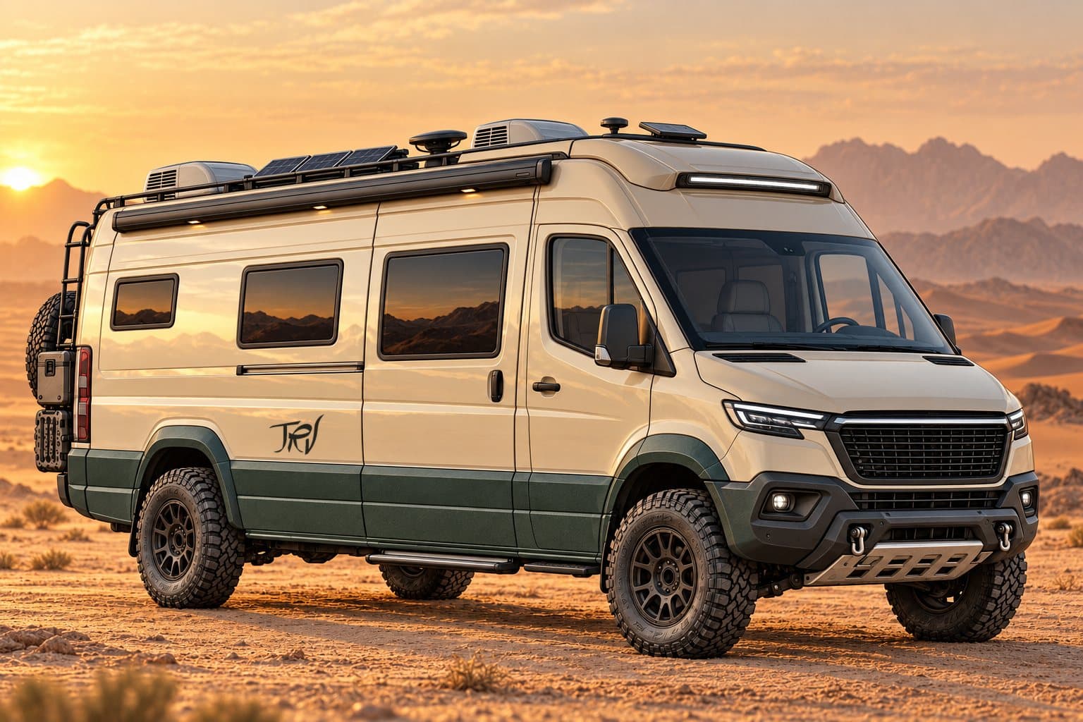 Illustration of a camper van, not a photo of a delivered unit