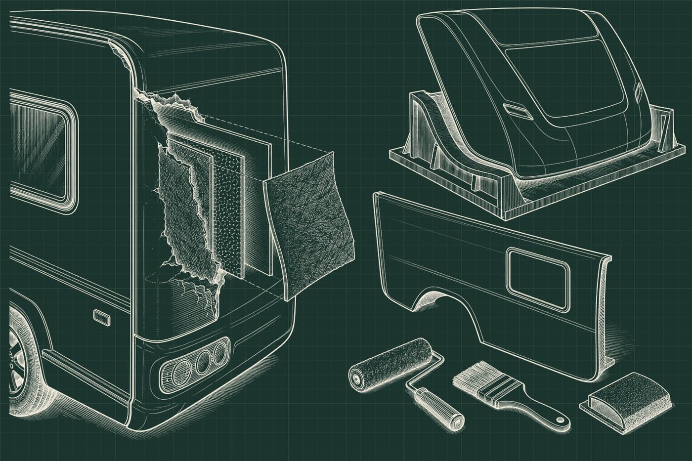 Technical sketch: Fibreglass work