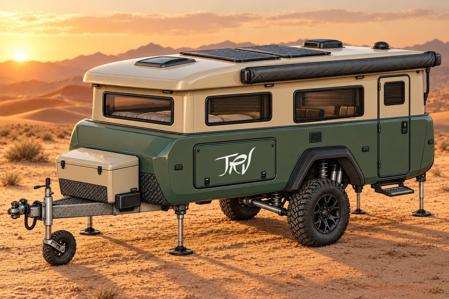 Illustration of an off-road pop-up camper, not a photo of a delivered unit